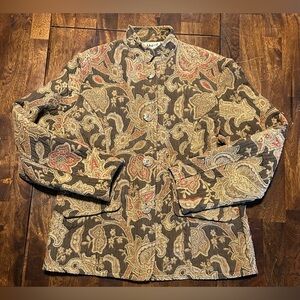 VTG Flashback Tapestry Brown Floral Paisley Button Up Jacket Petite w/Pockets